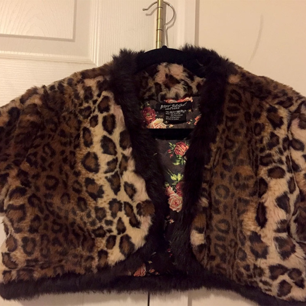Betsey Johnson shrug with real Rabbit Fur trim